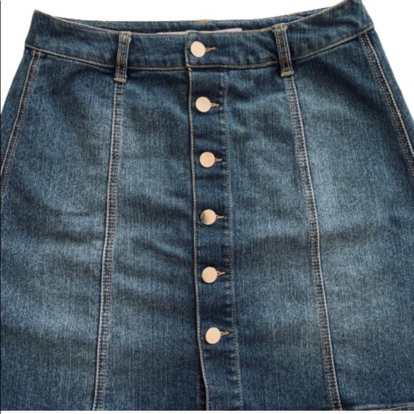 Tinseltown Jean Mini Skirt Blue Silver Button Front Denim Jean Mini Skirt Size 8 - Picture 4 of 7